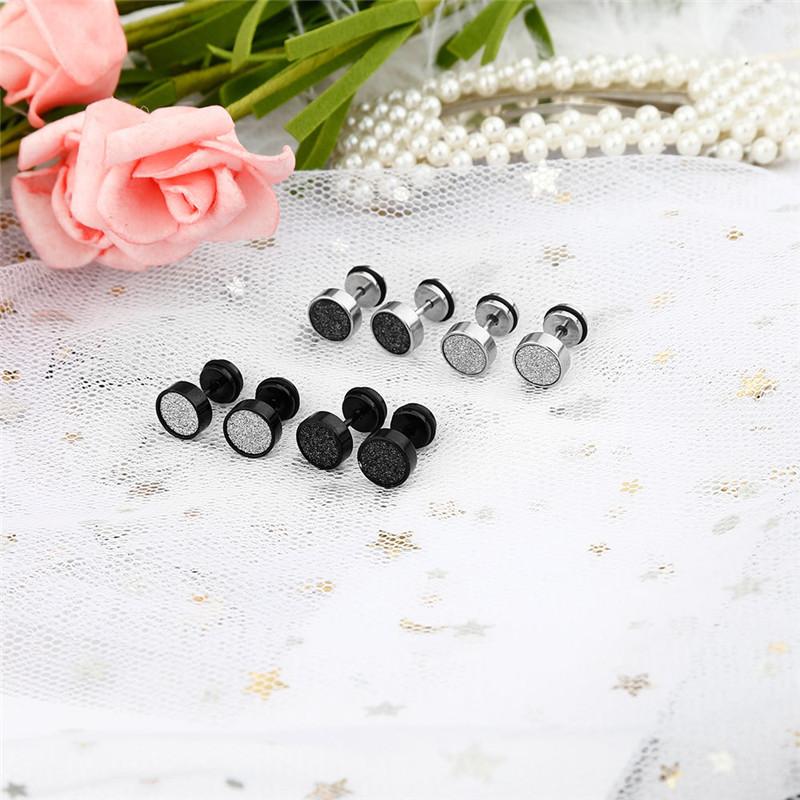 Simple Punk Scrub Stainless Steel Earrings High Grade Round Barbell Style Stud Ear Jewelry Party Gifts For Women Men