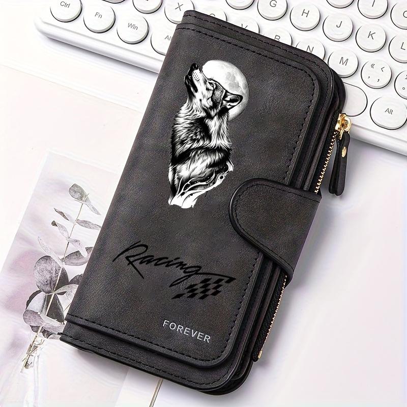New Women's Long Wallet with Cute Wolf Pattern Multifunctional Portable Snap Coin Purse Perfect Birthday Gift for Female Friends Suitable for