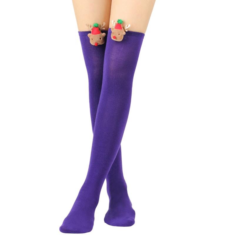 Womens Over Knee Socks Christmas Reindeer Striped Long Santa Claus Accessories