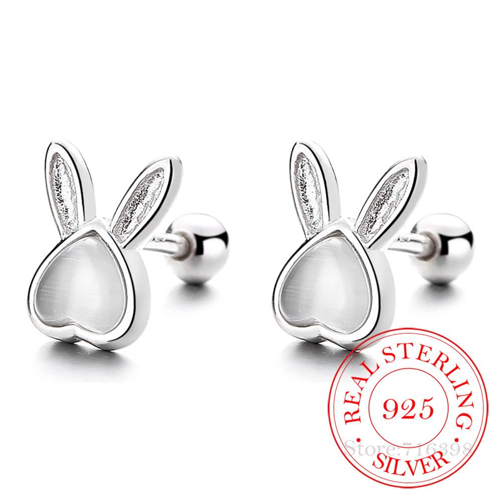 925 Sterling Silver Cute Rabbit Thread Stud Earrings For Women Kids Simple Ins Ear Wedding Party Jewelry Gift Female Pendientes