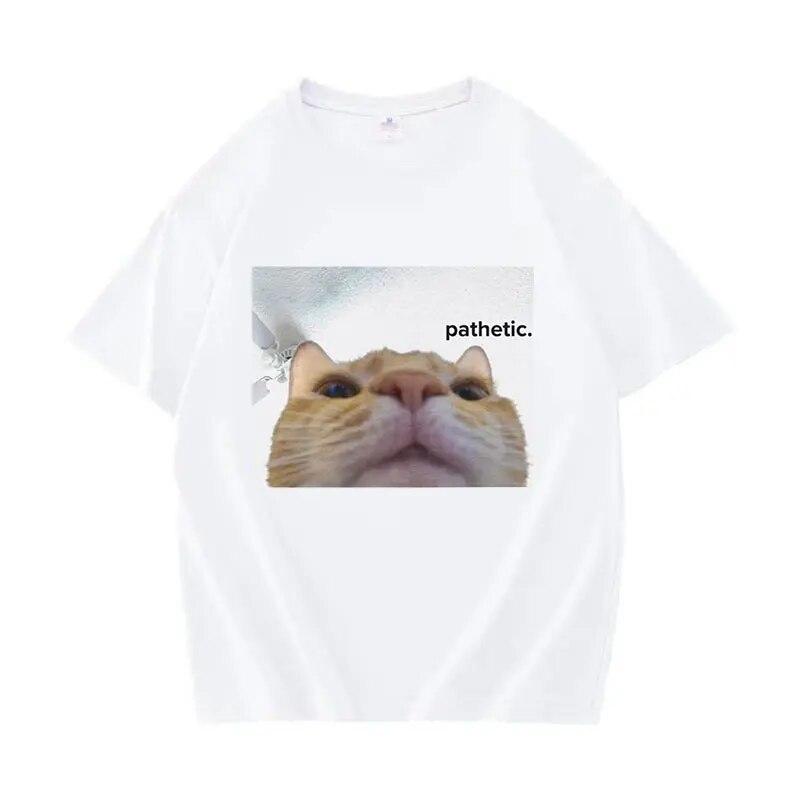 Funny Patetic Cat Meme Grafiske T-skjorter Unisex kvinner Mote Uformelt kortermet T-skjorte Sommer O-hals 100 % bomull Oversized T-skjorter