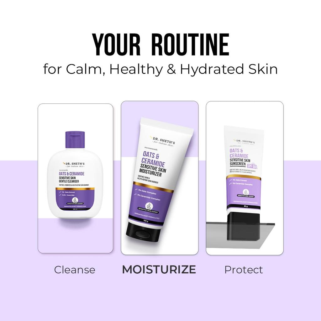 Dr. Sheth's Oats & Ceramide Sensitive Skin Moisturizer 100 G | Oil-Free Lightweight Hydration for Men & Women