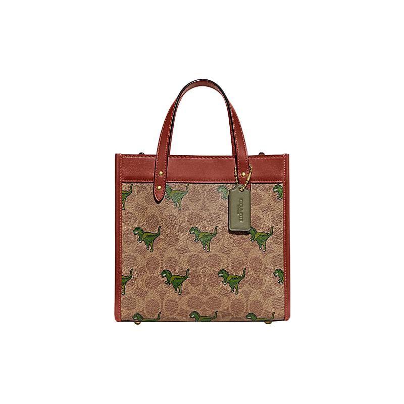Coach Field 22 Classic Monogram Dinosaur Print Tote Bag Women Tote Bag Brown CF083-BKHRU Basic Set (Bag+Dust Bag)