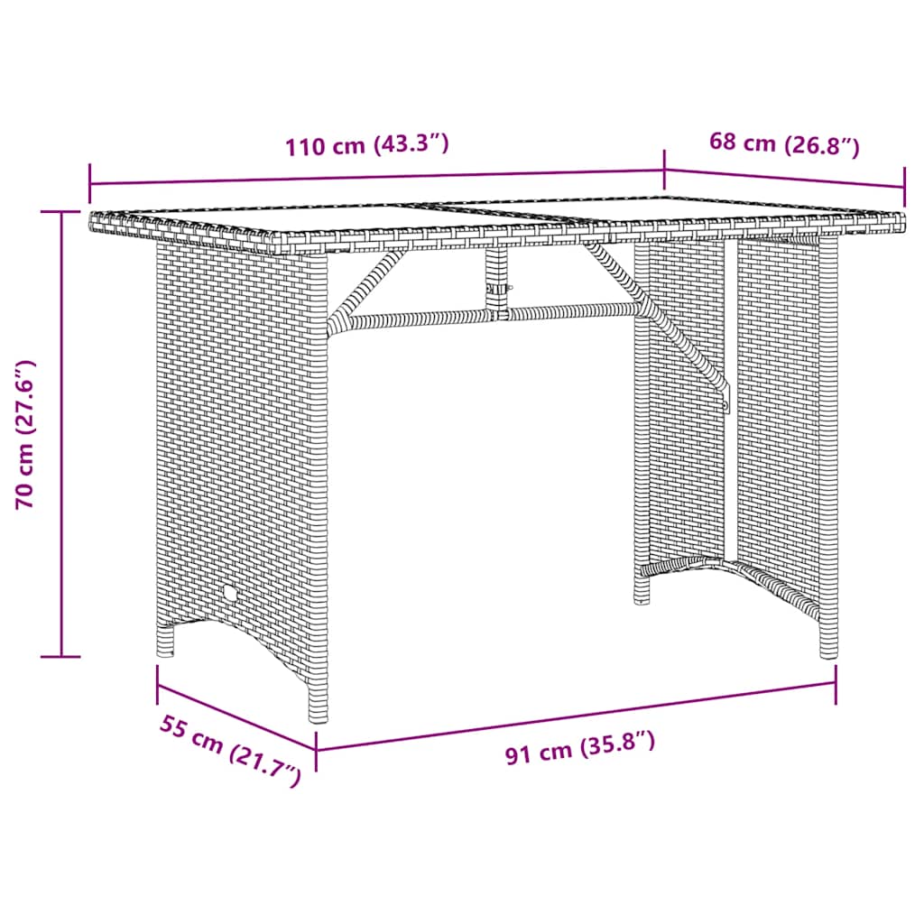Garden Table with Glass Top Beige 110 X 68 X 70 Cm Poly Rattan