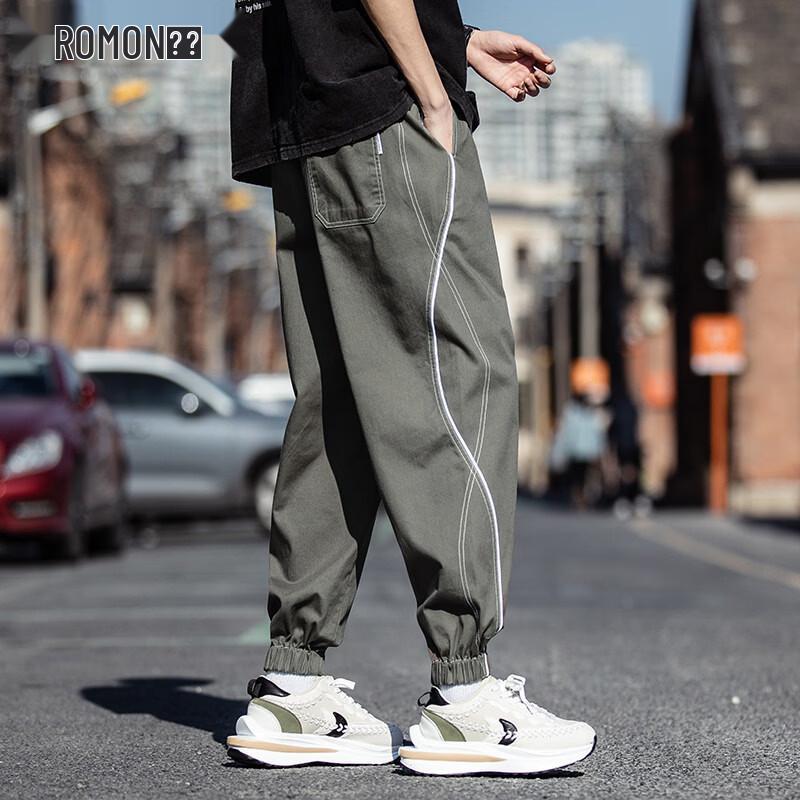 Romon Men s Loose Fit Cotton Cargo Cropped Jogger Pants L