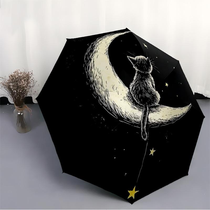 1pc Moon Cat Automatic Open/Close Umbrella Compact Folding Umbrella, All-Season Portable Umbrella for Women/Men F1124265
