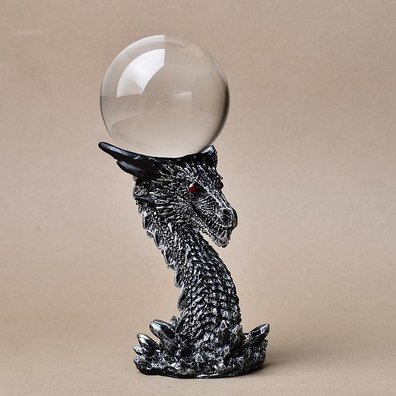 

Black Dragon Ornament Home Decoration Resin Western Red-Eyed Evil Dragon Craft Crystal Ball Base Stand Silver Dragon