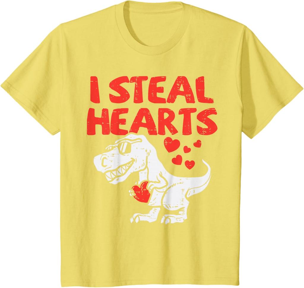 Ich stehle Herzen Dinosaurier T-Rex Grafik T-Shirt Weiche Baumwolle Kurzarm T-Shirt für Teenager Valentinstag T-Shirt