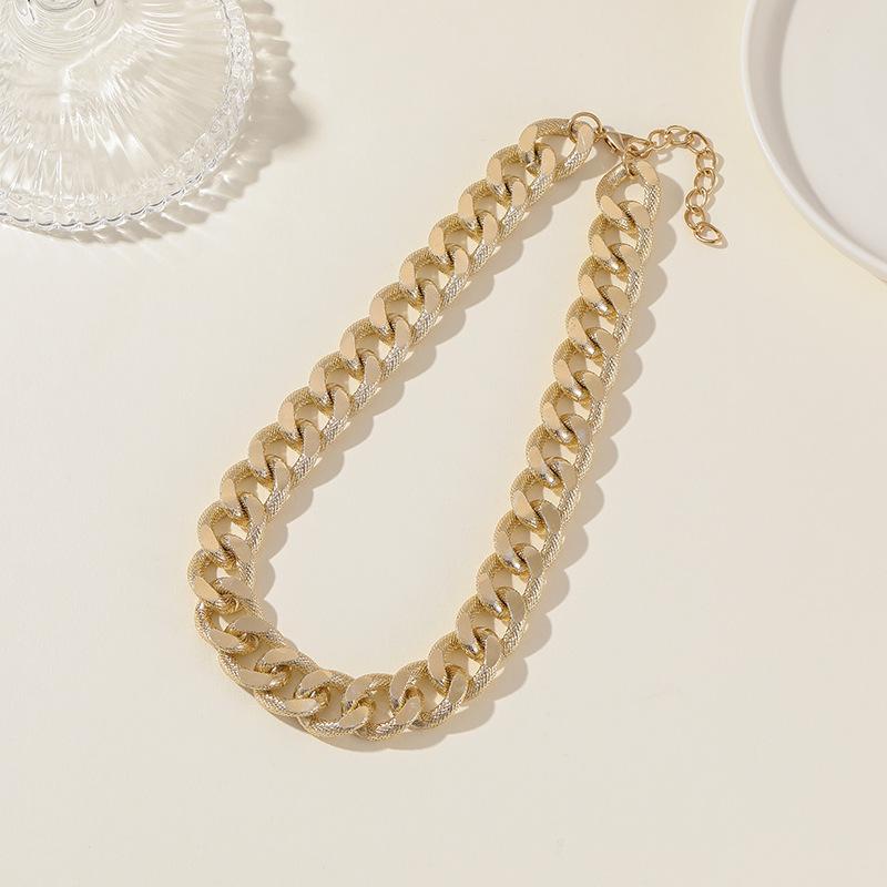 Hip-Hop Necklace, Cuban Collarbone Chain, Punk Metal Exaggerated Necklace, Sweater Chain For Women
