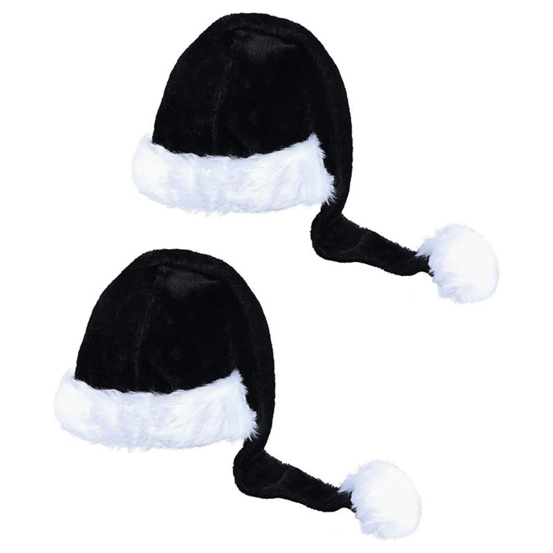 Christmas Velvet Santa Hat Unisex Comfortable Classic Black and White Adult & Kids Christmas Hat for Xmas Holiday Party