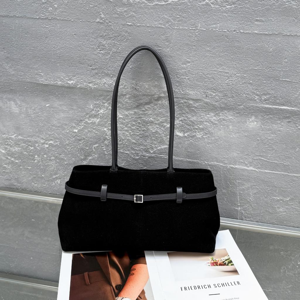 Medium and Long Large-capacity Fashion Handbag, Autumn and Winter Belt, Cowhide Matte Bag, Shoulder and Underarm Bag.