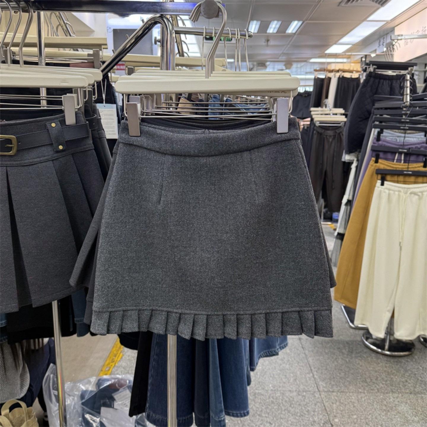 

Женская юбка больших размеров, серая, ретро, шерстяная, плиссированная - Весна/Осень, с высокой талией, стройнящая, облегающая XL