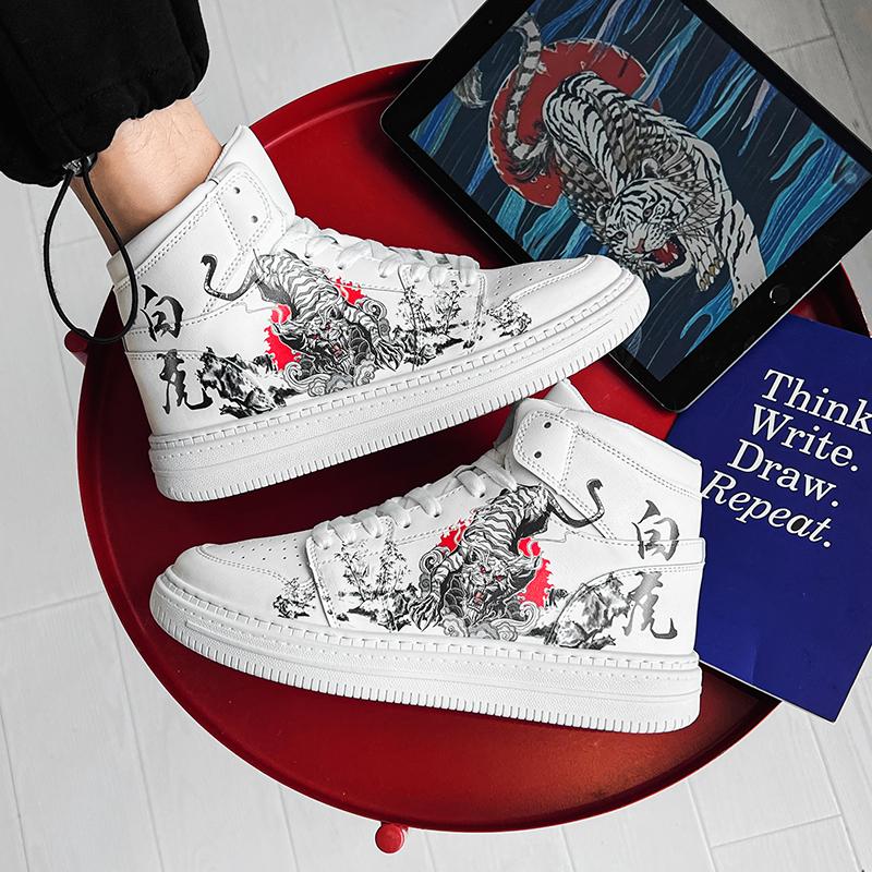 INS Pánské běžecké boty Prodyšné boty na jogging a chůzi Luxusní tenisky pro ženy Čínský styl Cosplay Bílé ležérní boty Obuv