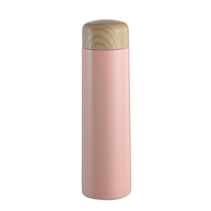 Japanese Retro Insulated Bottle With Wooden Lid For Office And Travel Use