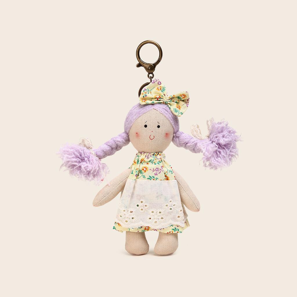 Ciondolo Peluche Ragazza Stile Cottage con Fiocchi a Quadretti e Decorazioni Vestito per Decorazione Borsa e Regalo