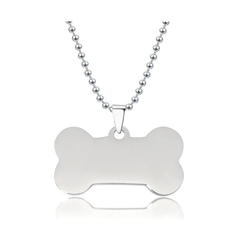 Personalized Stainless Steel Bone Pendant Necklace with Beaded Chain