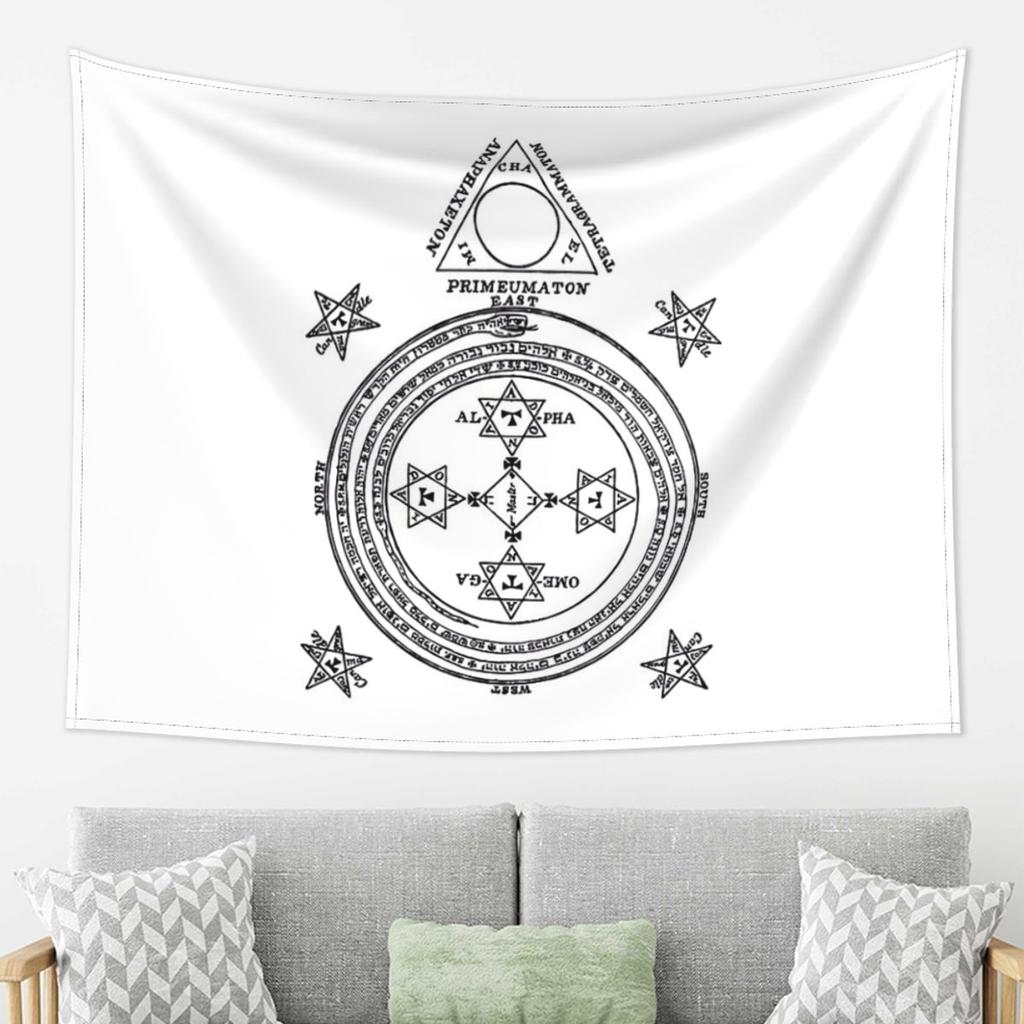 Solomon Circle Goetia Black N White Tapestry Decoration Art Aesthetic Tapestries for Living Room Home Wall Cloth Wall Hanging