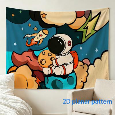 Robot Cartoon Tapestry Sci Fi Pop Art Wall Decor Canvas Whimsical Retro Space Traveler Nursery Room Blanket 180x230cm 71x91in