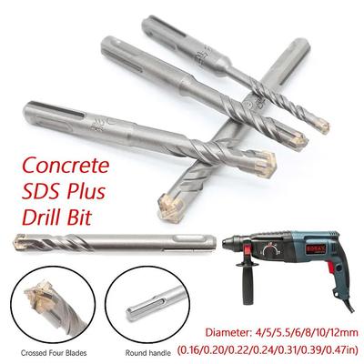 1Pcs 4 Cutters Concrete SDS Plus Drill Bit 4/5/5.5/6/8/10/12mm Hand Power Tool Wall Brick Block