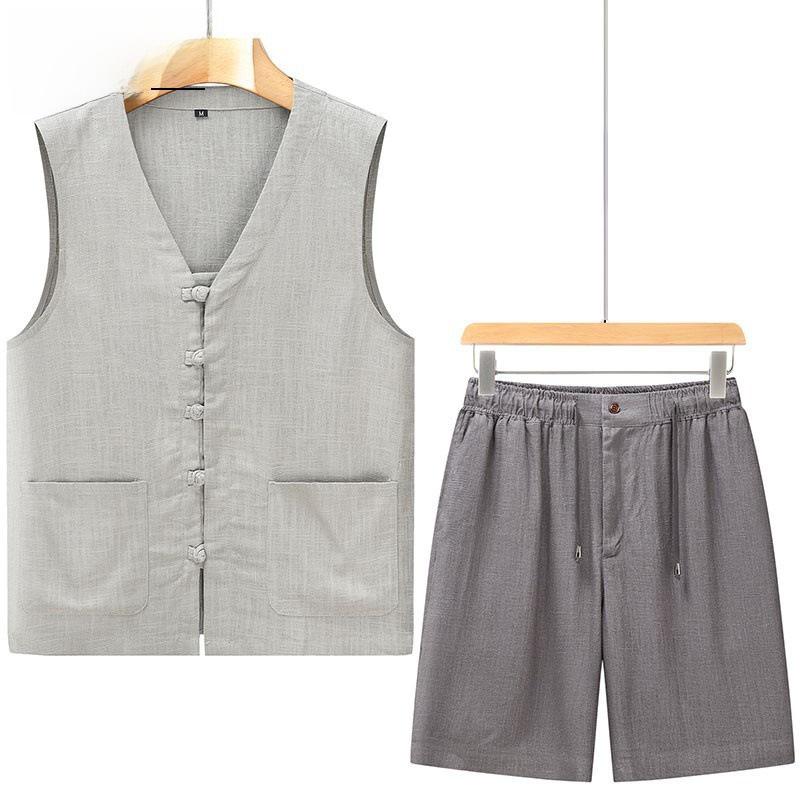 Men's Summer Linen Tang Suit Vest - Lightweight, Loose Fit, Sleeveless, Perfect for Middle-aged and Elderly.