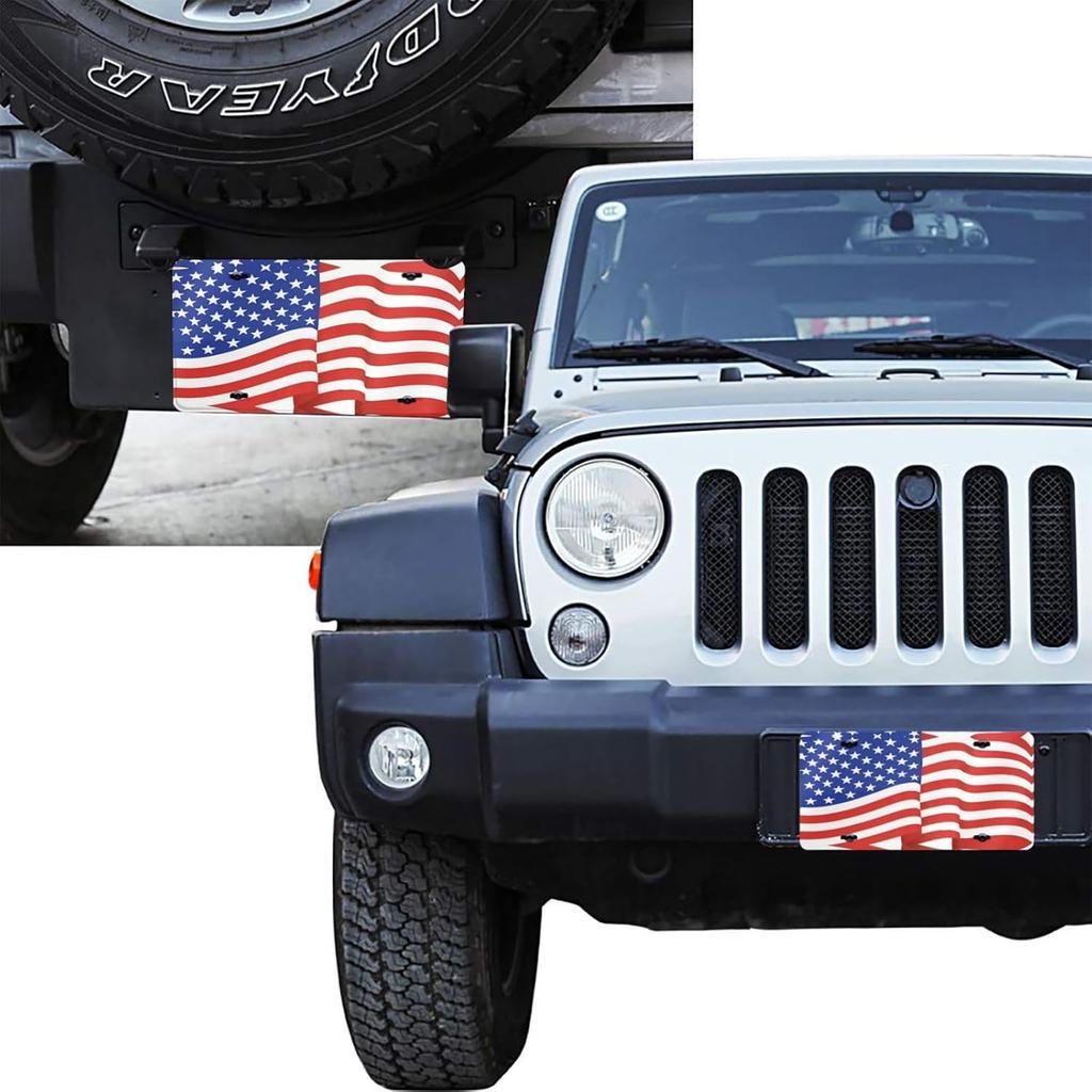 American Flag Front License Plate For Women Car Vanity Plates Decorative Aluminum Metal Cute Novelty License Plate Cover For Men 6X12 Inch (4 Holes)