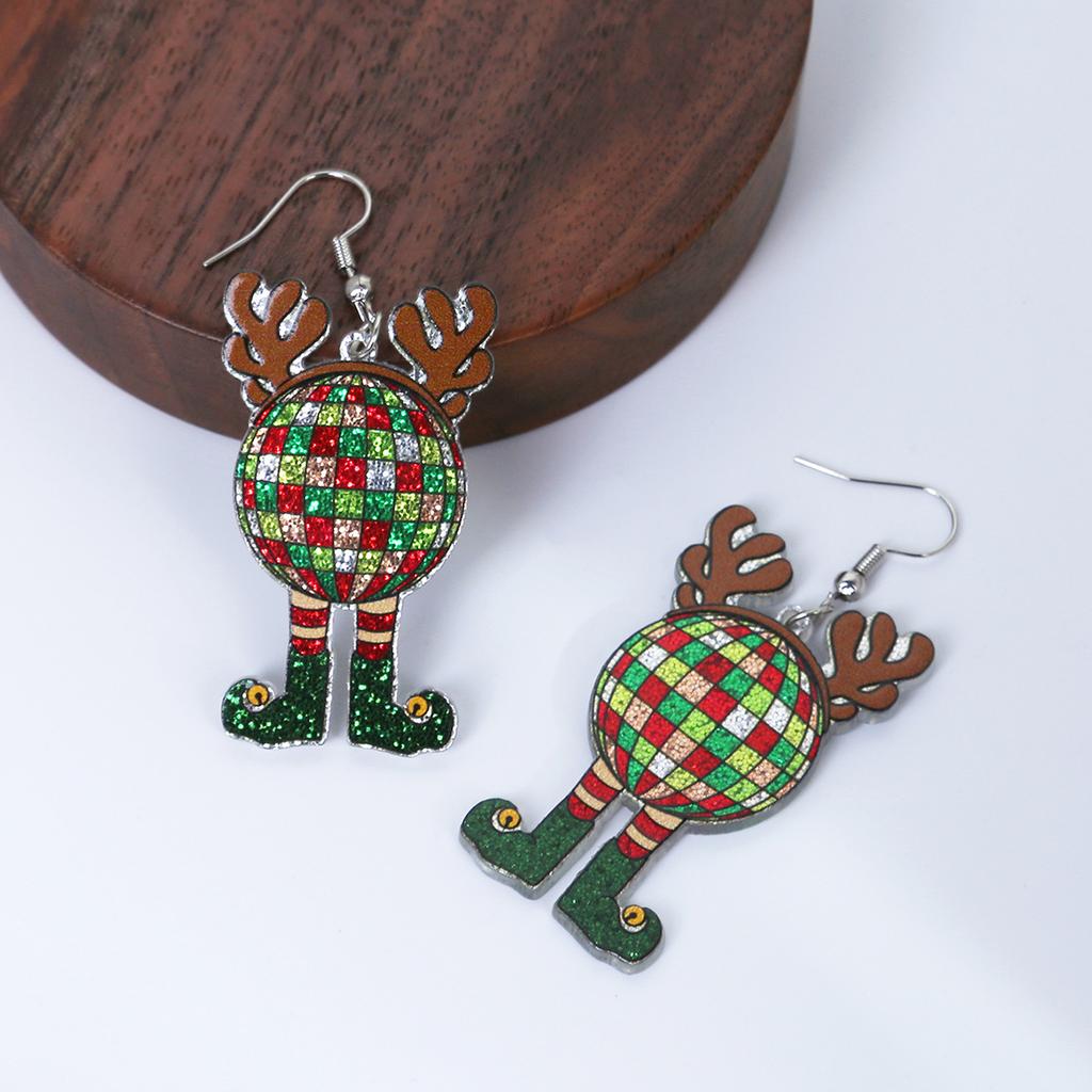 Exaggerated Christmas Elk Snowflake Earrings, Personalized Gloves Snowman Design Acrylic Earrings