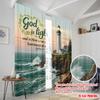 2pcs 2D flat printing Curtain Lighthouse Ocean Wave God Polyester Fabric Without Electricity Festive Curtains Perfect for gold