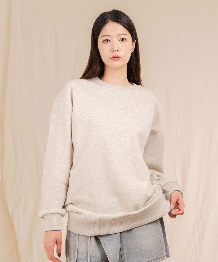 Ellamo Terry Basic Plain Oversized Sweatshirt [Oatmeal]