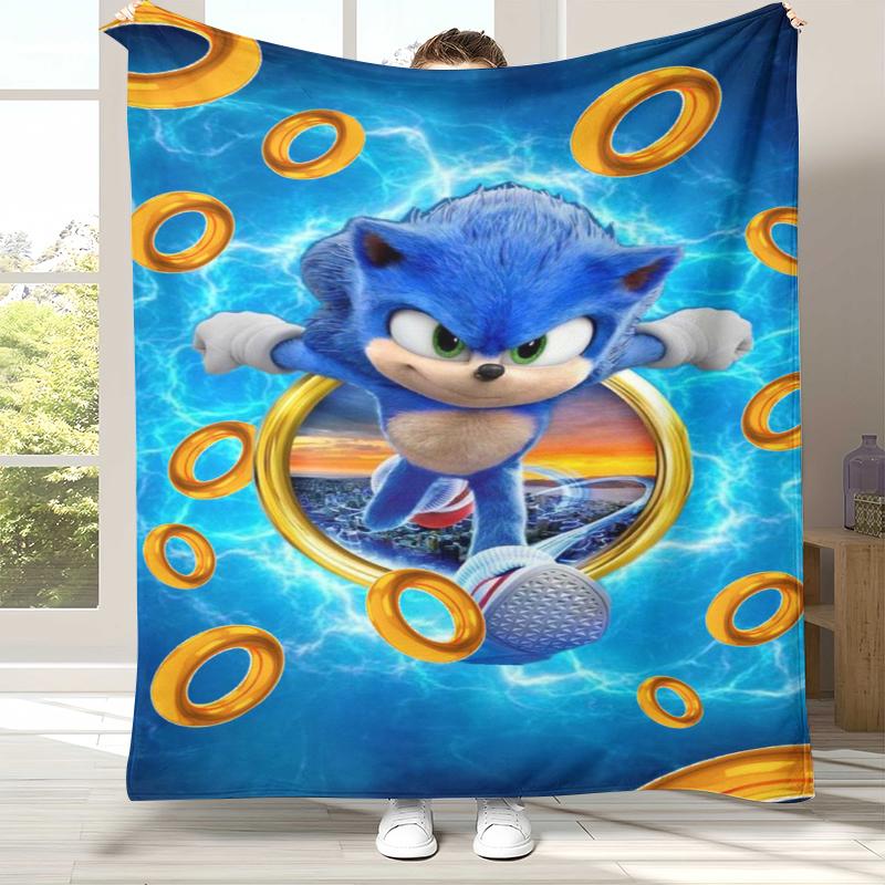 

Ретро Мультяшное Игровое Фланелевое Одеяло S-Sonic, Ультра Мягкое Теплое Плюшевое Покрывало для Дома, Спальни, Кровати, Дивана, Походного Пикника, Подарок 75x90cm