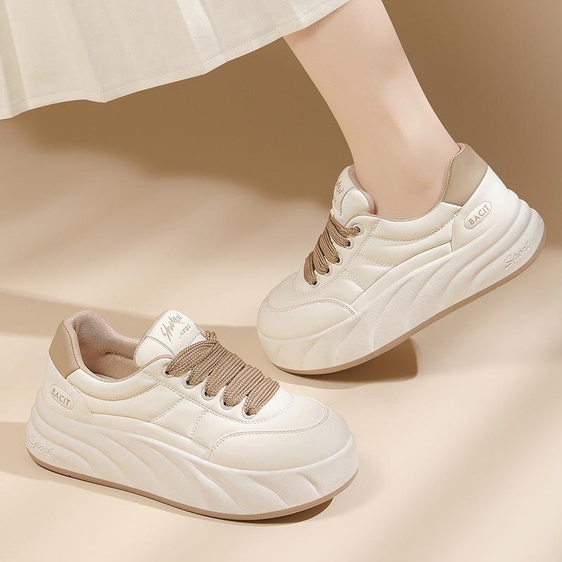 Bread shoes platform white shoes spring versatile leather soft sole sports casual flat women's shoes