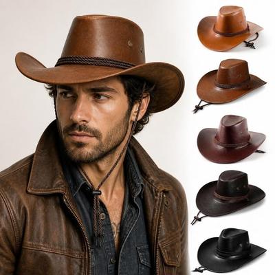 Faux Leather Fedora Sun Hat Wide Curved Brim Wide Brim Cap Vintage Cowgirl Hat  Outdoor Travel