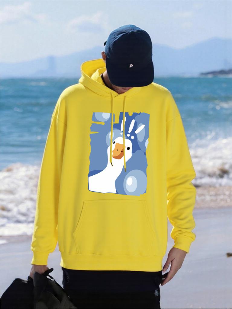 Surprised Goose Printing Mens Hoody Comfortable Pocket Hoodies Autumn All-Match Streetwear Fleece Oversized Man Clothing