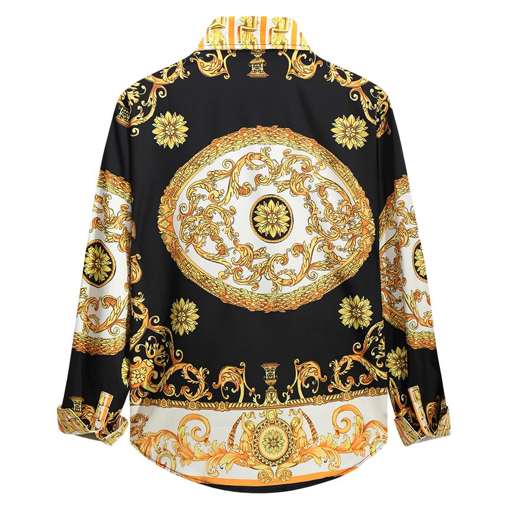 Men's Spring And Summer Loose Casual Daily Stand Collar Print Long Sleeve Shirt Top Blouse