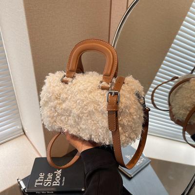 Bolsa de mão de lã de cordeiro para inverno, bolsa de ombro feminina da moda estrangeira, bolsa mensageiro da moda