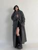 Palton lung supradimensionat temperamental în stil coreean francez Hepburn, gri, lână, streetwear