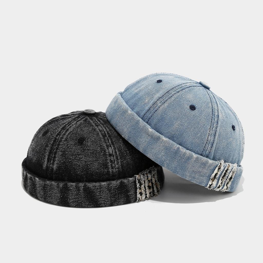 Cappello da Pescatore Trendy Lavato in Denim Stile Giapponese - Streetwear Casual per Coppie, Cappello a Secchiello Vintage, Berretto da Marinaio Senza Visiera con Risvolto