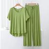 Summer Modal Homewear 2 Piece V-Neck Short Sleeve Tshirt and Wide Leg Pant Ankle Length Loose Sleepwear Set Comfort Pajama Sets
