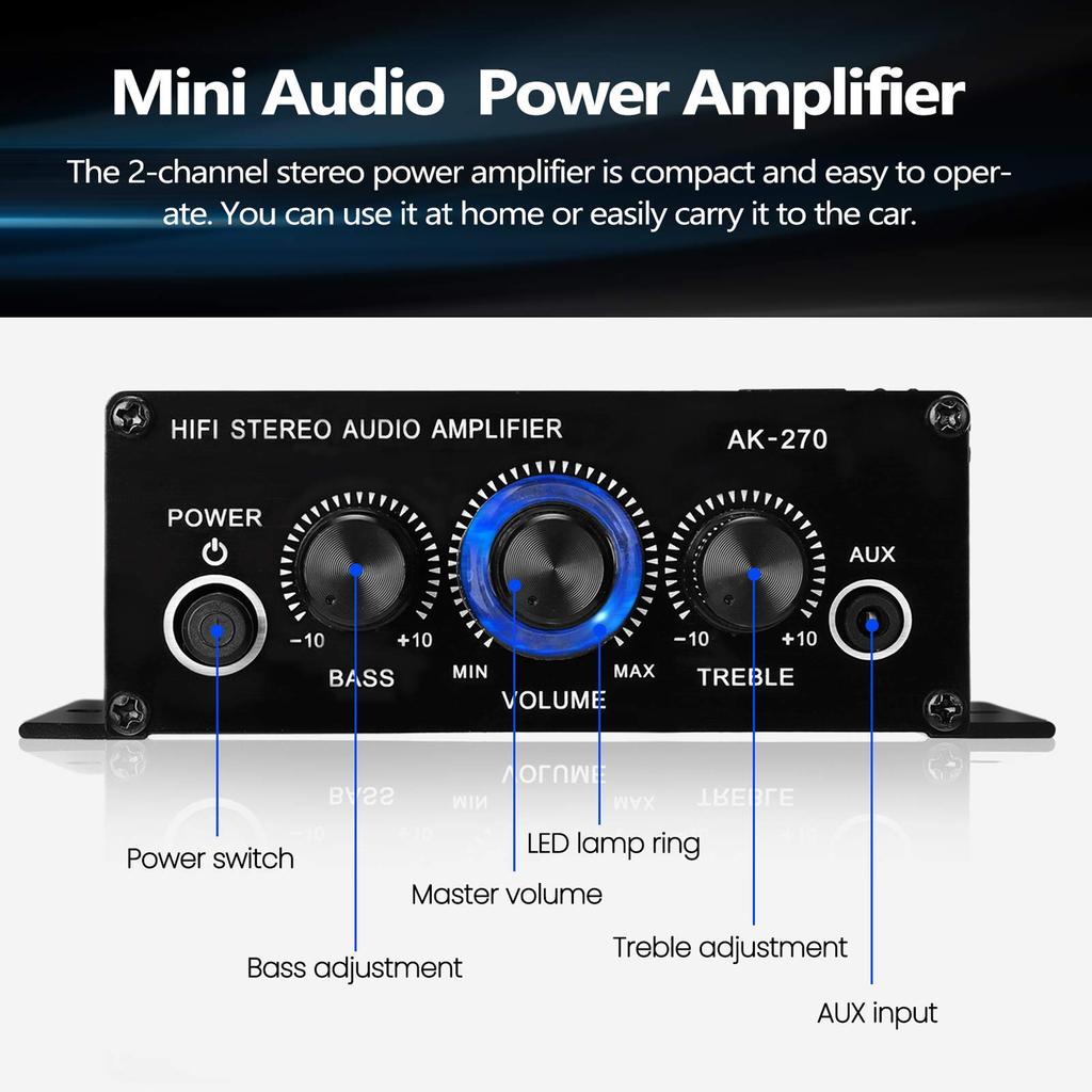 Snsowed HiFi Stereo 2.0 Channel 2x20W Digital Power Amplifier with Bass and Treble Controls for Home Theater Speakers
