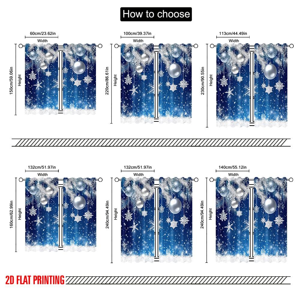 2D flat printing 2pcs Curtains blue Christmas (8) 100% Polyester Fabric Without Electricity Family Party for Indoor Celebrations