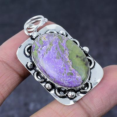 Pedra Preciosa Purpurita Natural Feito à Mão Prata de Lei 925 Pingente de Presente 2,05" s9W81