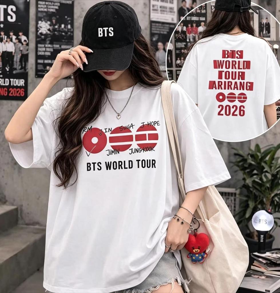 BTS 2026 World Tour Arirang Album Graphics Unisex Cotton Tshirt, Korean Kpop Boy Band Men's Women's Retro Y2k Fashion Shirt