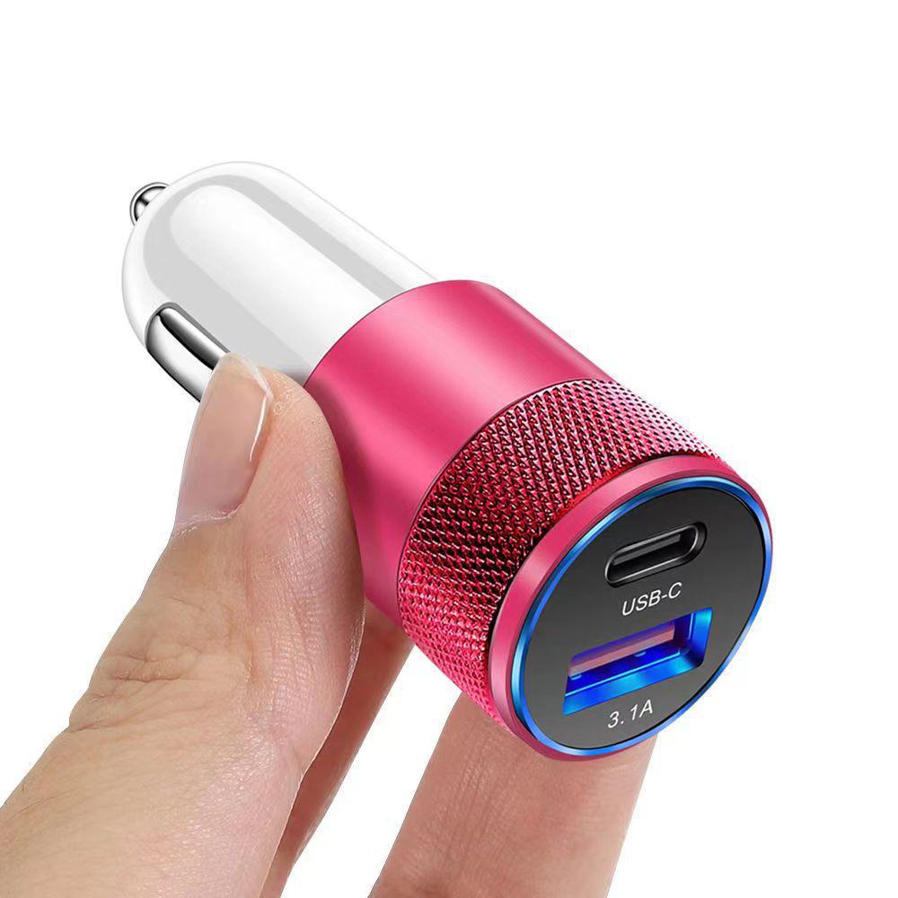 3,1A USB+PD Aluminium Billaddare för Mobiltelefoner