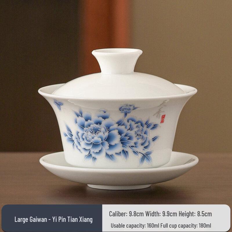 Large Ceramic Blue & White Gaiwan Tea Bowl