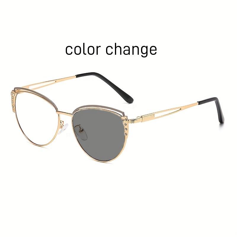 

For Cat Stylish Female Anti Blue Light Eyewear Alloy Metal Studded Diamond Eye Frame Fashionable Eye For Protection color change