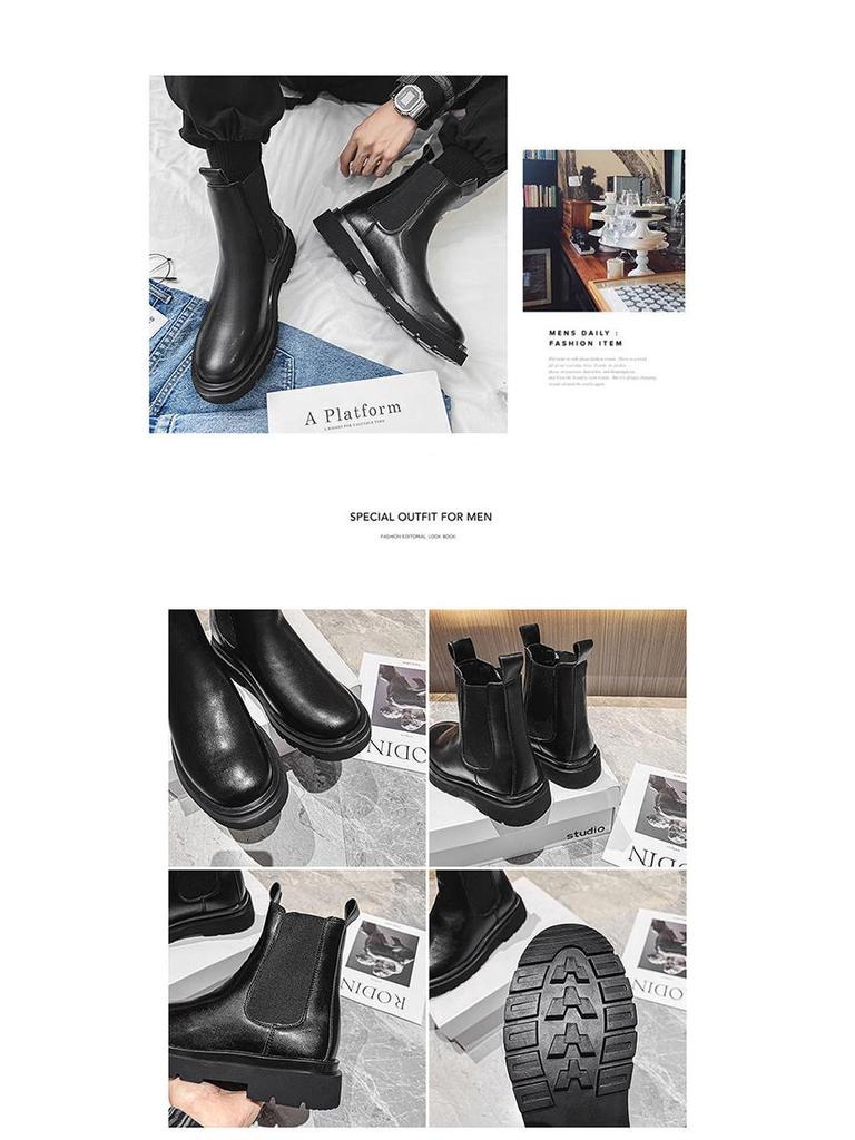 Men's Waterproof Black Leather Chelsea Boots – Winter, Non-Slip, High-Top, British Style.