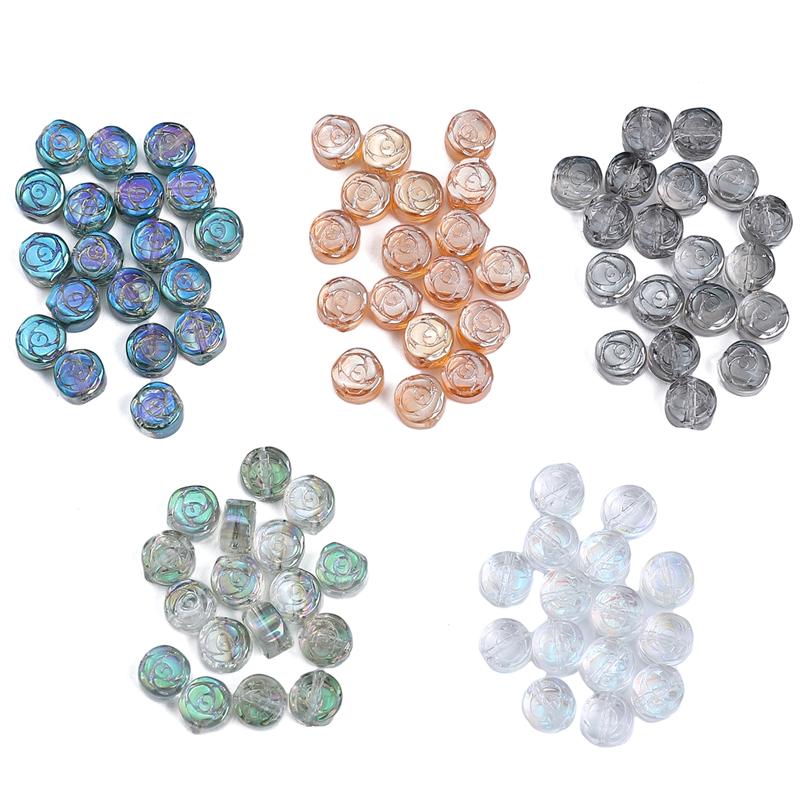 10Pcs Flower Crystal Glass Beads Rose Loose Spacer Beads for DIY Necklace Bracelet Jewelry Making