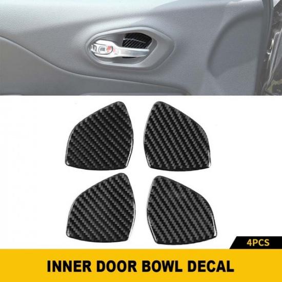 

4xReal Carbon fiber Door latch Sticker Handle Cover Trim For Jeep Cherokee 2014+