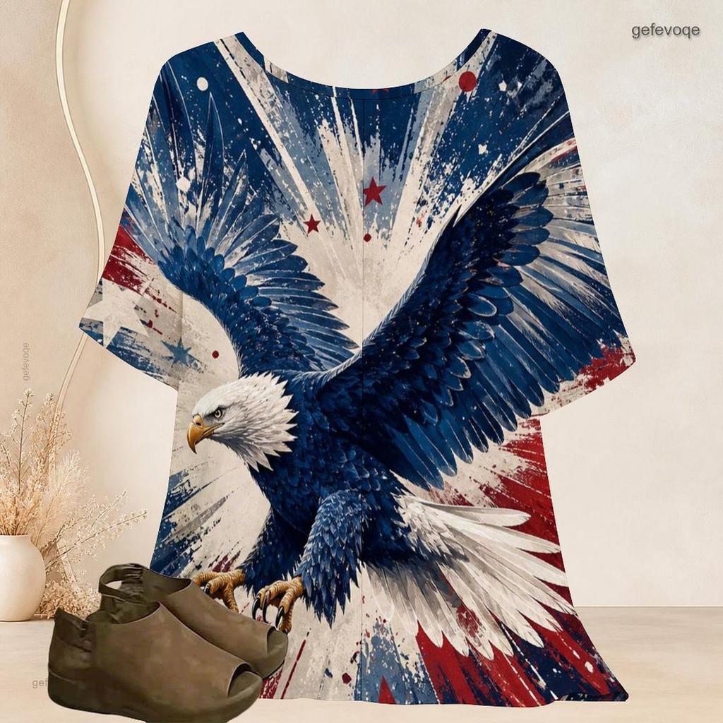 Women Plus Size Loose Batwing Sleeve Top Round Neck Colorful Heart Print Casual Short Sleeve Tunic Blouse