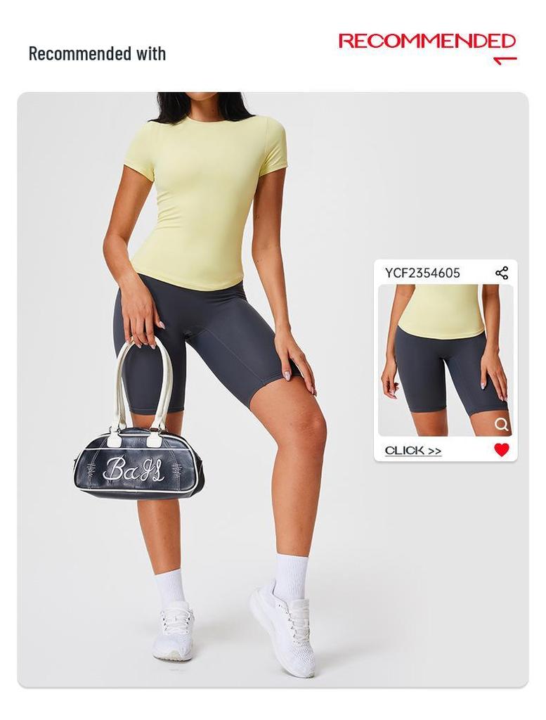 Top da Yoga Cai Jue da Donna, Vestibilità Slim, Manica Corta