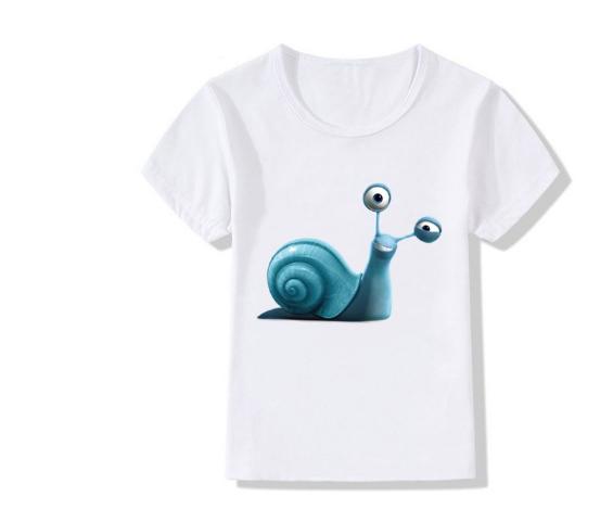 Top Cute Cartoon Snail Print T Shirt Funny for Boys Girls Lovely Childrens Clothes Summer Polyester Fabric Kids Clothes